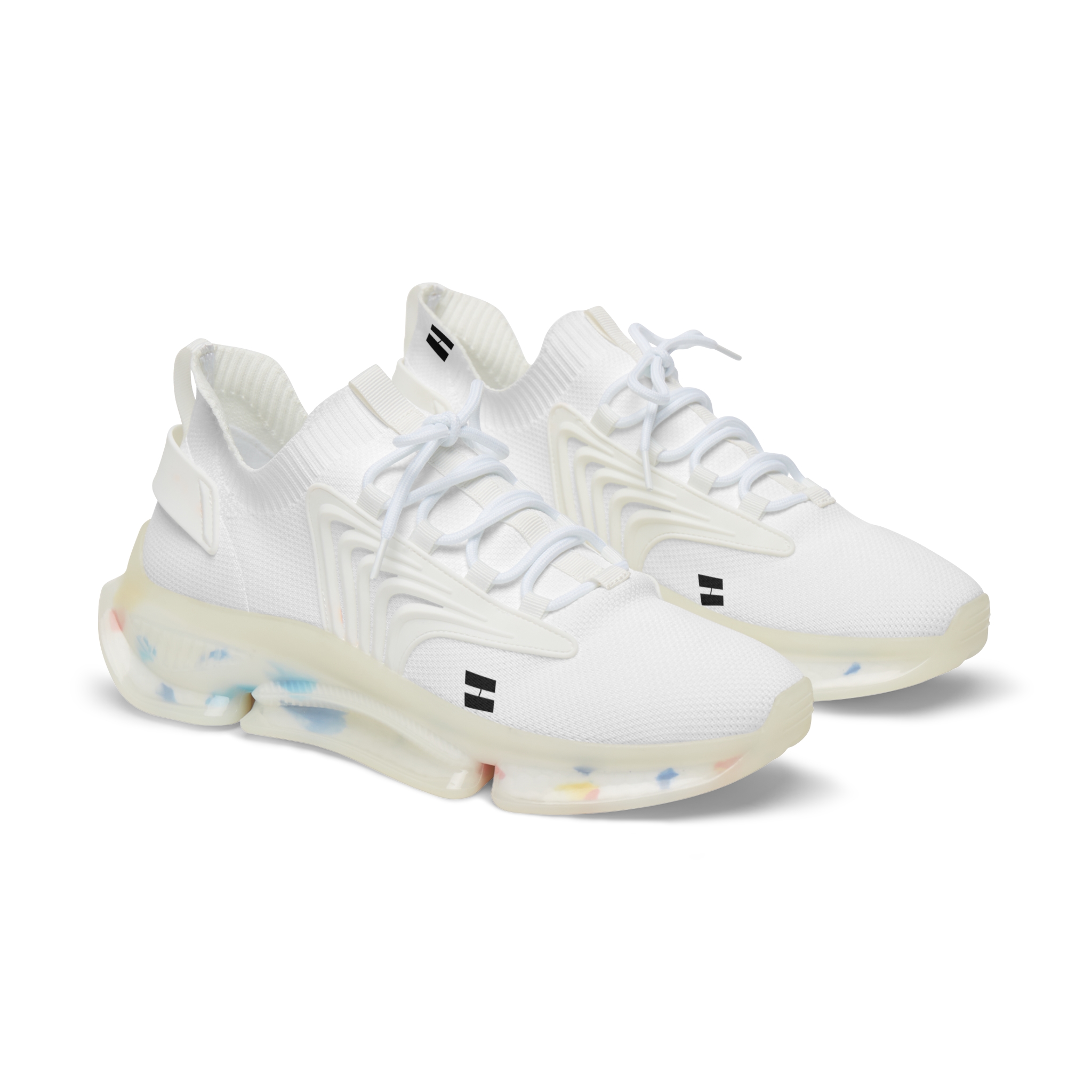 Men's White Mesh Sneakers — Lightweight Breathable Athletic Shoes with Color-Speckled Sole