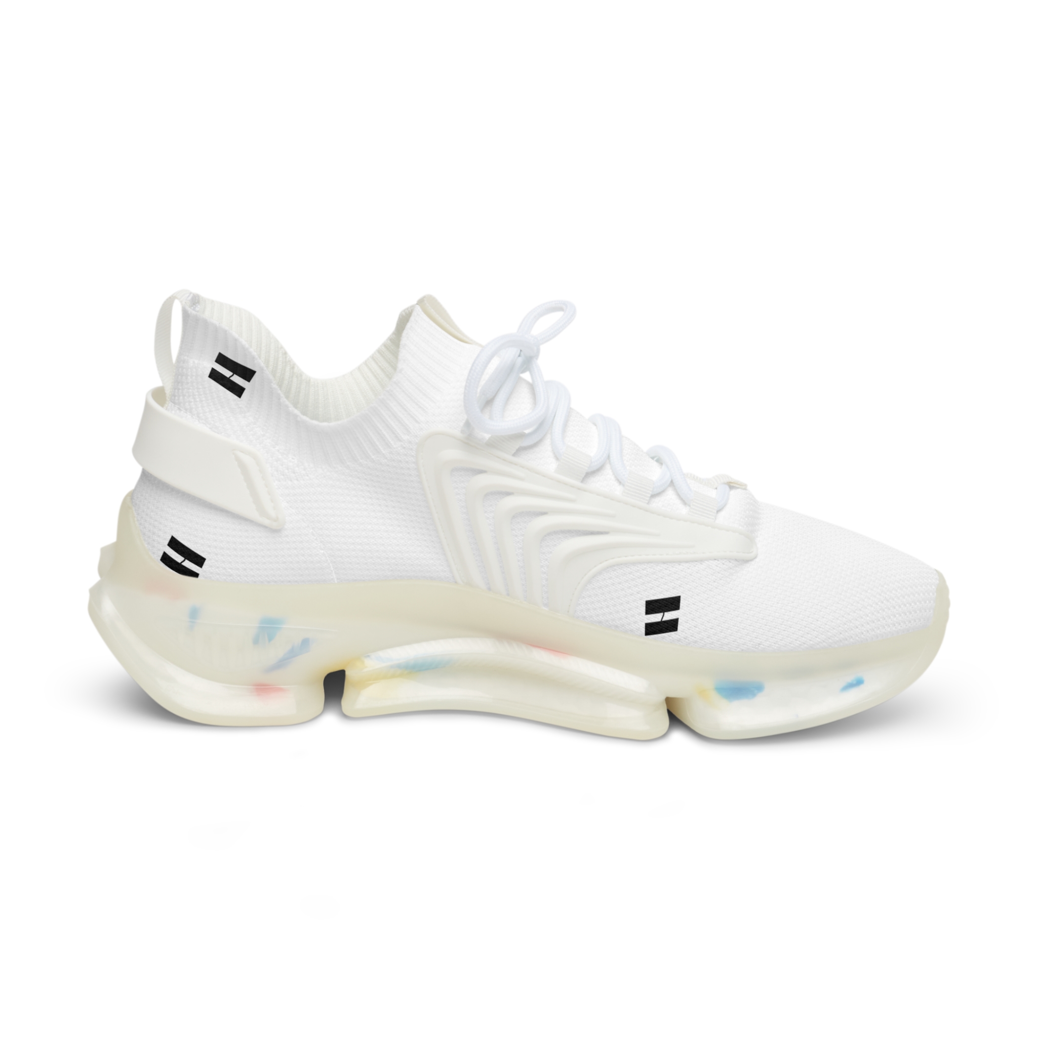 Men's White Mesh Sneakers — Lightweight Breathable Athletic Shoes with Color-Speckled Sole - Image 4